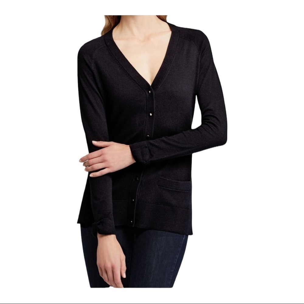 KATE SPADE NY Womens Black Cashmere Blend Knit Button Up Cardigan Sweater